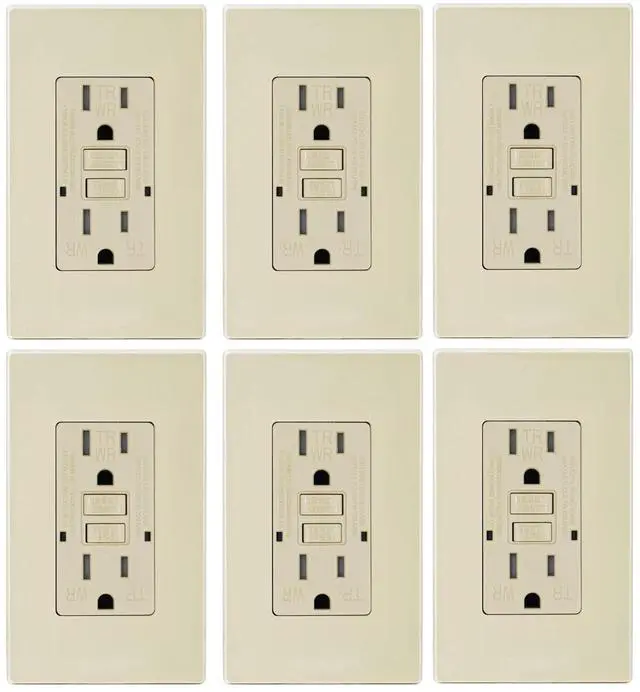 Main image of Micmi GFCI Outlet WR Weather Resistant Tamper Resistant TR Receptacle Self-Test with LED Indicator, 15Amp 125 Volt Screwless Wallplate Included ETL Listed (6Pack, Ivory)