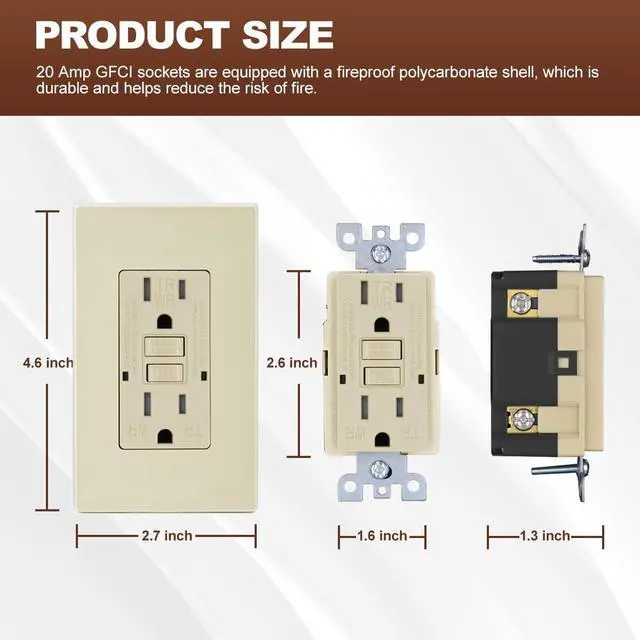Alt view image 3 of 7 - Micmi GFCI Outlet WR Weather Resistant Tamper Resistant TR Receptacle Self-Test with LED Indicator, 15Amp 125 Volt Screwless Wallplate Included ETL Listed (6Pack, Ivory)