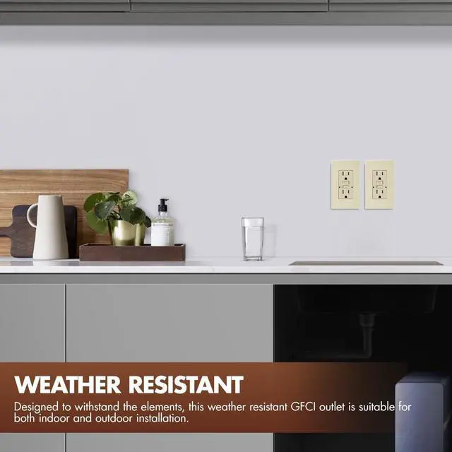 Alt view image 6 of 7 - Micmi GFCI Outlet WR Weather Resistant Tamper Resistant TR Receptacle Self-Test with LED Indicator, 15Amp 125 Volt Screwless Wallplate Included ETL Listed (6Pack, Ivory)