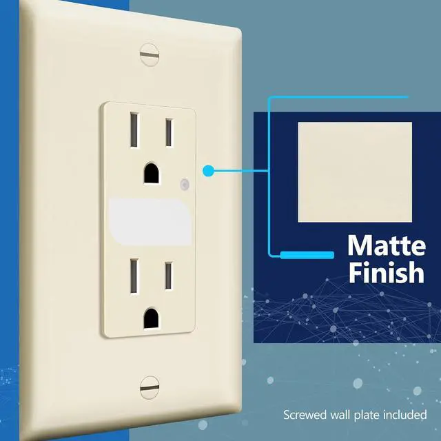 Alt view image 2 of 7 - LIDER LED Guide Light Receptacle with Automatic Daylight Sensor and Wall Plate, Night Light Decorator Wall Outlet, 125VAC/15A Tamper-Resistant Receptacle,UL Listed, Light Almond, 2-Pack