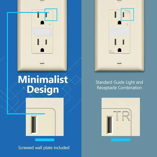 Alt view image 4 of 7 - LIDER LED Guide Light Receptacle with Automatic Daylight Sensor and Wall Plate, Night Light Decorator Wall Outlet, 125VAC/15A Tamper-Resistant Receptacle,UL Listed, Light Almond, 2-Pack