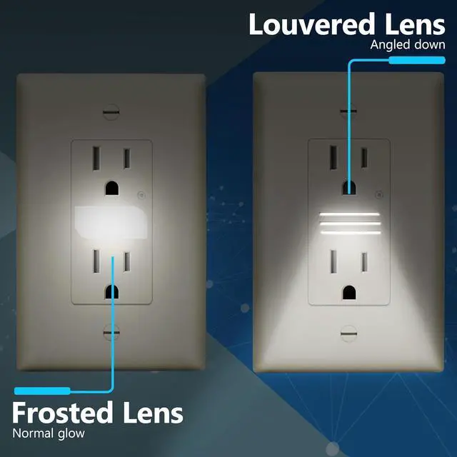 Alt view image 3 of 7 - LIDER LED Guide Light Receptacle with Automatic Daylight Sensor and Wall Plate, Night Light Decorator Wall Outlet, 125VAC/15A Tamper-Resistant Receptacle,UL Listed, Light Almond, 2-Pack