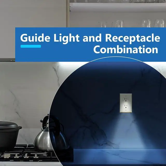 Alt view image 5 of 7 - LIDER LED Guide Light Receptacle with Automatic Daylight Sensor and Wall Plate, Night Light Decorator Wall Outlet, 125VAC/15A Tamper-Resistant Receptacle,UL Listed, Light Almond, 2-Pack