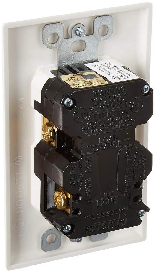 Alt view image 3 of 5 - Leviton 20 Amp, 125 Volt, Decora Plus Duplex Surge Suppressor Receptacle, Straight Blade, Industrial Grade, Surge with Indicator Light, 5380-W, White