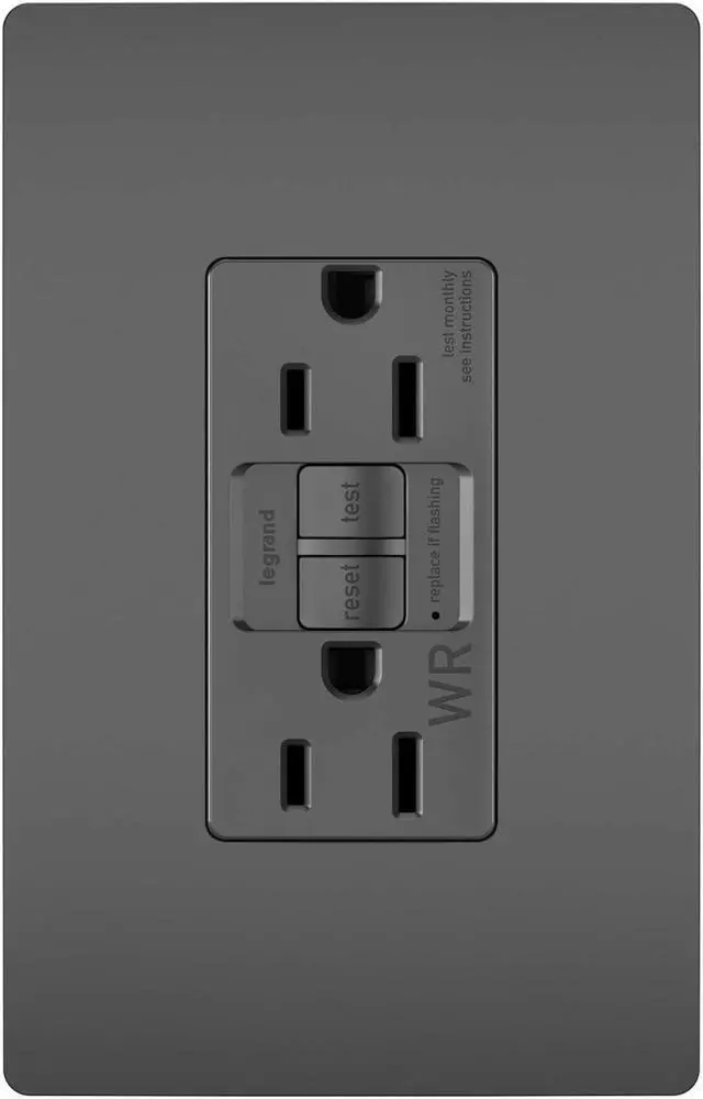 Main image of Legrand radiant 1597TRWRBK 15 Amp Outdoor GFCI Self Test Tamper Resistant Weather Resistant Decorator Duplex Outlet, Black (1 Count)