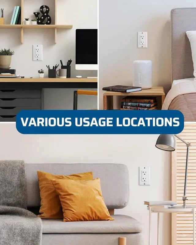 Alt view image 7 of 7 - [10 Pack] DEWENWILS Duplex Receptacle Outlet, Tamper Resistant Electrical Wall Outlets(TR), Residential Grade, 20Amp/125V/2500W, Self-Grounding, 2-Pole, 3-Wire, UL Listed, White