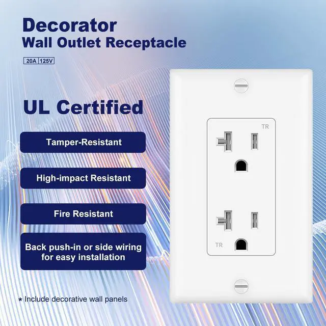 Alt view image 2 of 7 - Micmi 20A Decorator Receptacle Outlet, Tamper Resistant, Decorative Electrical Receptacle Outlet, 20Amp 125 Volt, Grounding with Wall Plate UL Listed (20Pack, Snow White, 20 Amp Outlet)