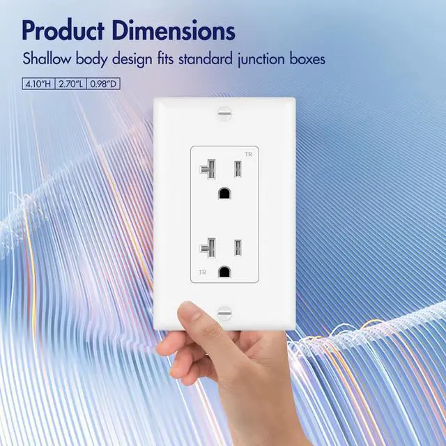 Alt view image 3 of 7 - Micmi 20A Decorator Receptacle Outlet, Tamper Resistant, Decorative Electrical Receptacle Outlet, 20Amp 125 Volt, Grounding with Wall Plate UL Listed (20Pack, Snow White, 20 Amp Outlet)