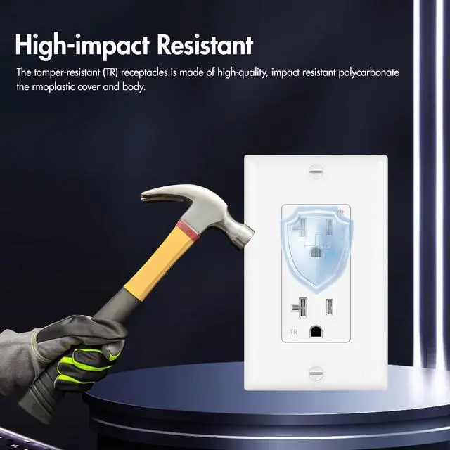 Alt view image 4 of 7 - Micmi 20A Decorator Receptacle Outlet, Tamper Resistant, Decorative Electrical Receptacle Outlet, 20Amp 125 Volt, Grounding with Wall Plate UL Listed (20Pack, Snow White, 20 Amp Outlet)