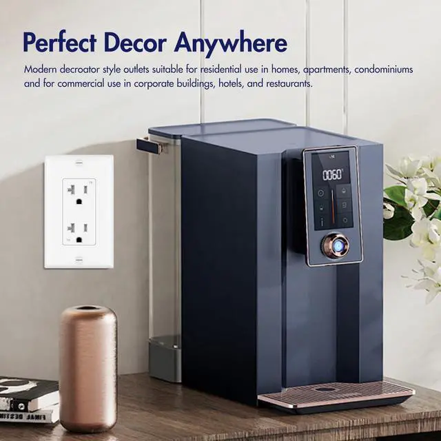 Alt view image 6 of 7 - Micmi 20A Decorator Receptacle Outlet, Tamper Resistant, Decorative Electrical Receptacle Outlet, 20Amp 125 Volt, Grounding with Wall Plate UL Listed (20Pack, Snow White, 20 Amp Outlet)