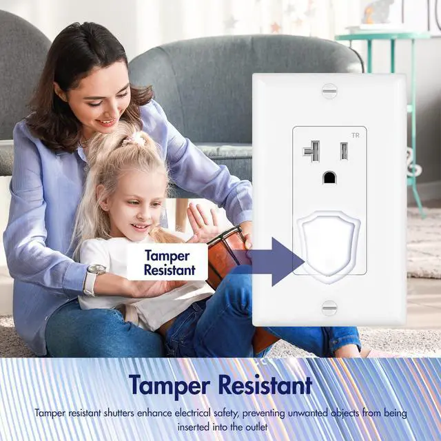 Alt view image 5 of 7 - Micmi 20A Decorator Receptacle Outlet, Tamper Resistant, Decorative Electrical Receptacle Outlet, 20Amp 125 Volt, Grounding with Wall Plate UL Listed (20Pack, Snow White, 20 Amp Outlet)