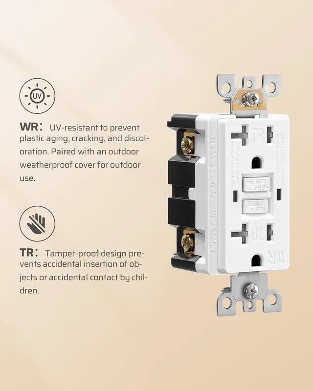 Alt view image 2 of 7 - DEWENWILS 10-Pack GFCI Outlet 20Amp, Outdoor Weather-Resistant(WR), Tamper-Resistant(TR), UL Listed, Gfi Self-Test, LED Indicator, Wallplate Included with Thinner Design, White