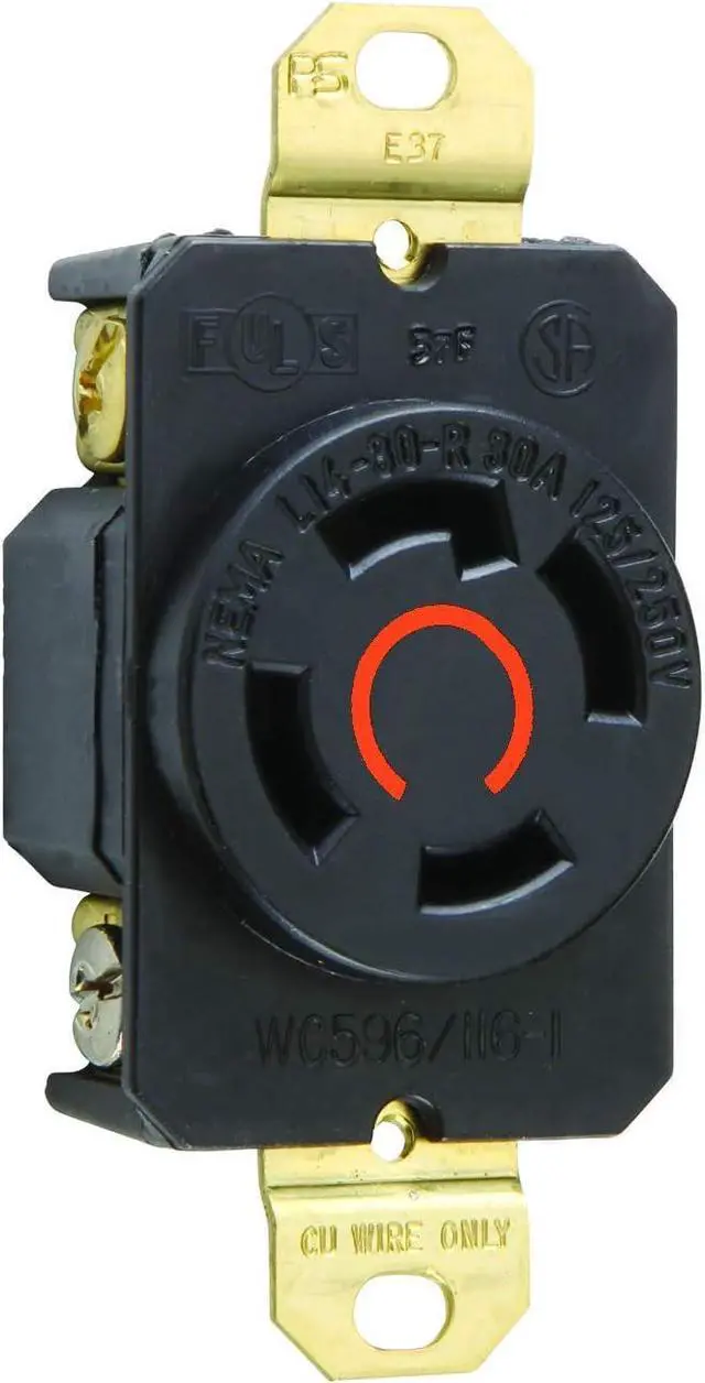 Main image of Legrand Pass & Seymour L1430RCCV3 Turnlok Industrial Spec Grade Locking Receptacle, 30 Amp 125/250V, NEMA L14-30R, Black (1 Count)