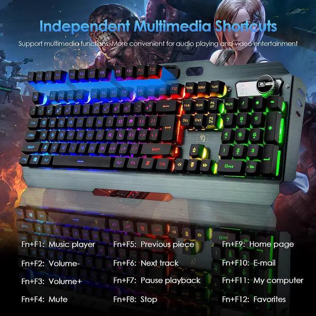 Alt view image 3 of 7 - Wireless Gaming Keyboard and Mouse, Rechargeable, Rainbow Backlit with 3800mAh Battery Metal Panel,Mechanical Feel Keyboard and 7 Color Mute Mouse for Windows Computer Gamers