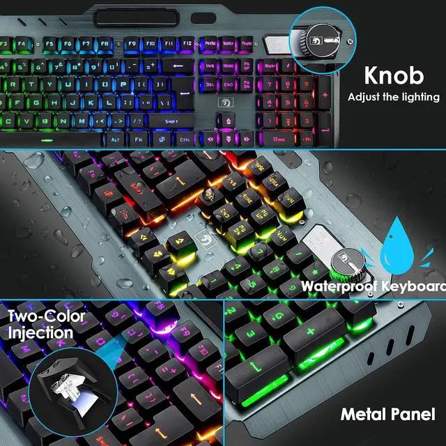 Alt view image 5 of 7 - Wireless Gaming Keyboard and Mouse, Rechargeable, Rainbow Backlit with 3800mAh Battery Metal Panel,Mechanical Feel Keyboard and 7 Color Mute Mouse for Windows Computer Gamers