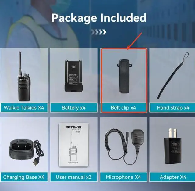 Alt view image 6 of 6 - Retevis RB29 2 Way Radio Long Range,Two Way Radios with Waterproof Shoulder Mic,USB Charging Base,Rugged Walkie Talkies Rechargeable for Business Worksite Construction Site Industrial(4 Pack)