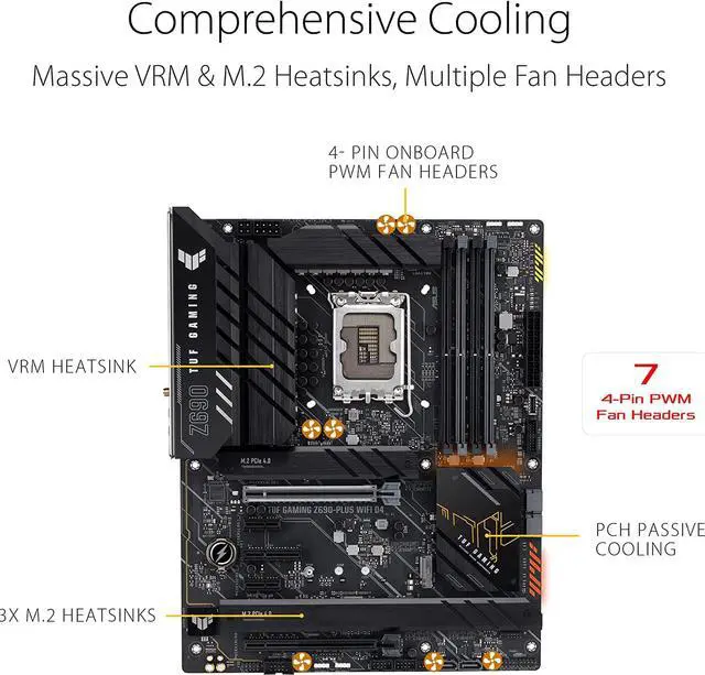 Alt view image 11 of 12 - ASUS TUF Gaming Z690-PLUS D4 LGA 1700 ATX Motherboard, 15 DrMOS, PCIe 5.0, DDR4 RAM, Four M.2 Slots, 2.5 Gb Ethernet, Front USB 3.2 Gen 2 Type-C, Thunderbolt 4 Support and RGB Lighting