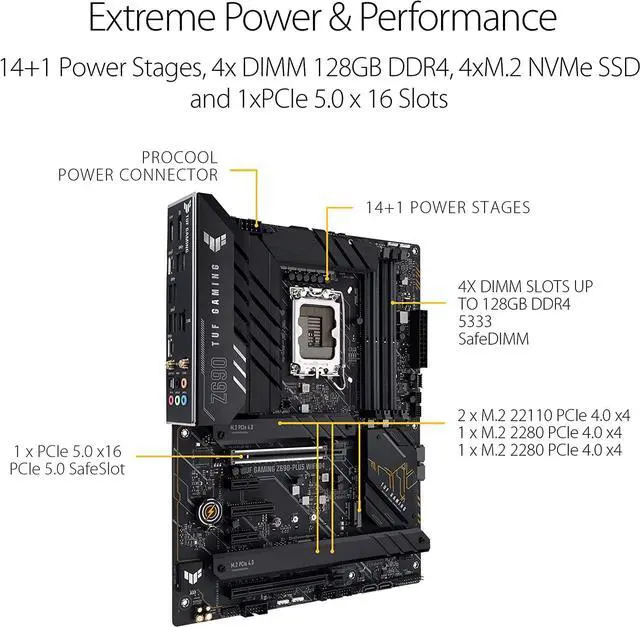 Alt view image 12 of 12 - ASUS TUF Gaming Z690-PLUS D4 LGA 1700 ATX Motherboard, 15 DrMOS, PCIe 5.0, DDR4 RAM, Four M.2 Slots, 2.5 Gb Ethernet, Front USB 3.2 Gen 2 Type-C, Thunderbolt 4 Support and RGB Lighting