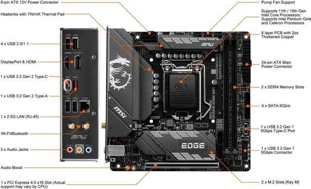Alt view image 2 of 11 - MSI MPG B560I GAMING EDGE WIFI LGA 1200 Intel B560 SATA 6Gb/s Mini ITX Intel Motherboard