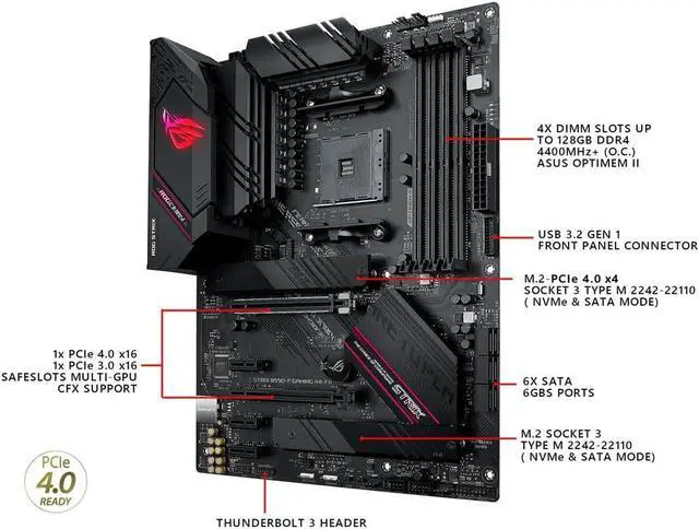 Alt view image 4 of 6 - ASUS ROG STRIX B550-F GAMING WIFI AMD Socket B550 AM4 ATX M.2 Desktop Motherboard