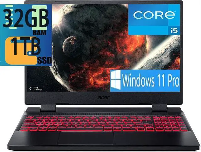 Main image of Acer Nitro 5 Gaming laptop, 12th Gen Intel Core i5-12500H 12-Cores Processor, RTX 3050 Ti 4GB Graphics, 32GB DDR4  1TB PCIe SSD, 15.6" FHD 144Hz IPS Display, WiFi6 Backlit Keyboard, Windows 11 Pro
