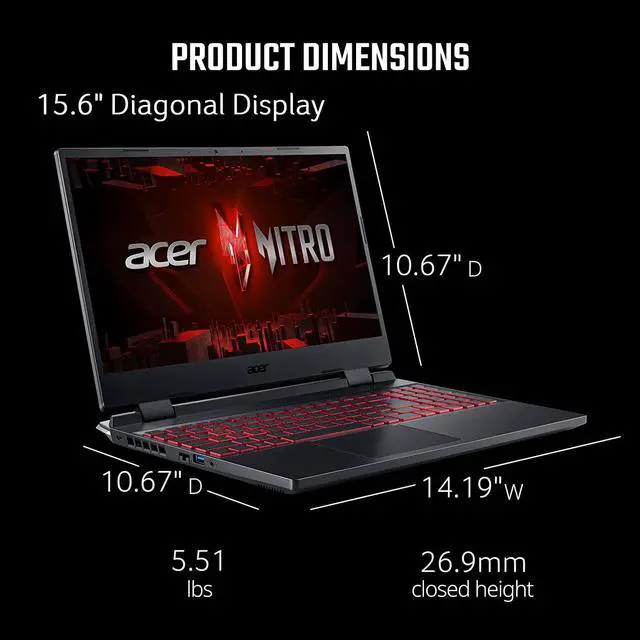 Alt view image 3 of 7 - Acer Nitro 5 Gaming laptop, 12th Gen Intel Core i5-12500H 12-Cores Processor, RTX 3050 Ti 4GB Graphics, 32GB DDR4  1TB PCIe SSD, 15.6" FHD 144Hz IPS Display, WiFi6 Backlit Keyboard, Windows 11 Pro