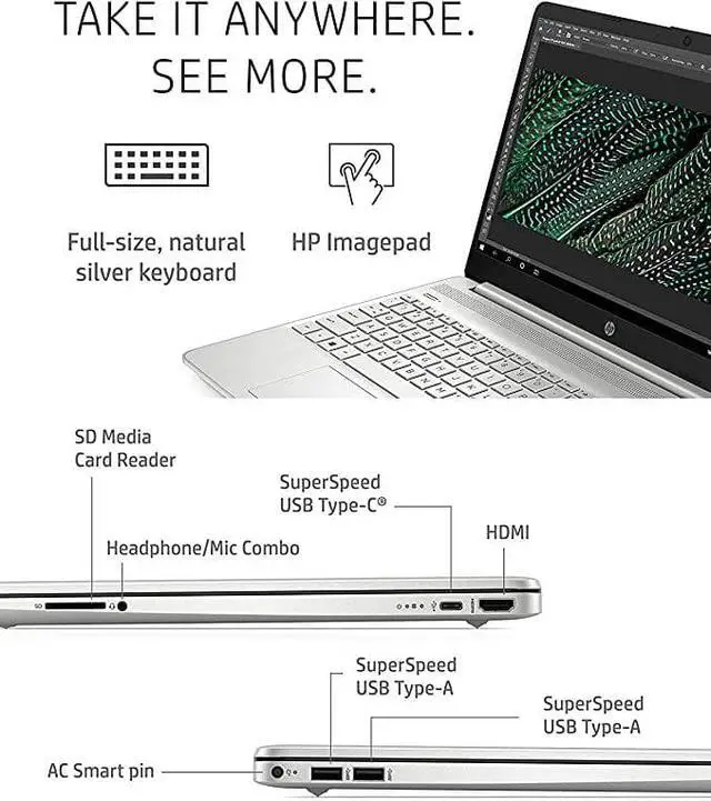Alt view image 2 of 6 - HP Flagship 15 Laptop, 15.6" FHD (1920 x 1080), Intel Core i5-1135G7 4 cores, Intel Iris Xe Graphics, 16GB DDR4  256GB PCIe SSD, Bluetooth, HDMI, Windows 10 Pro