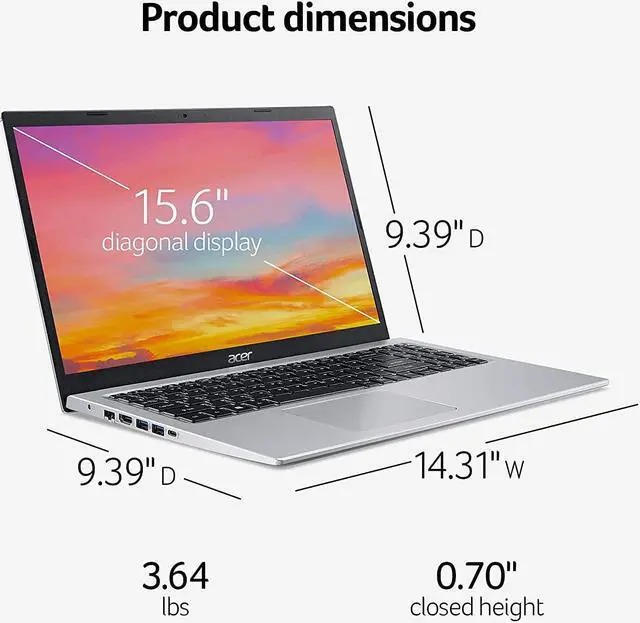 Alt view image 4 of 7 - Acer Aspire 5 15 Slim Laptop, 15.6" Full HD Display, 11th Gen Intel i3-1115G4 Dual Core Processor, Intel UHD Graphics, 32GB DDR4  1TB PCIe SSD, WiFi 6, Windows 11 Pro
