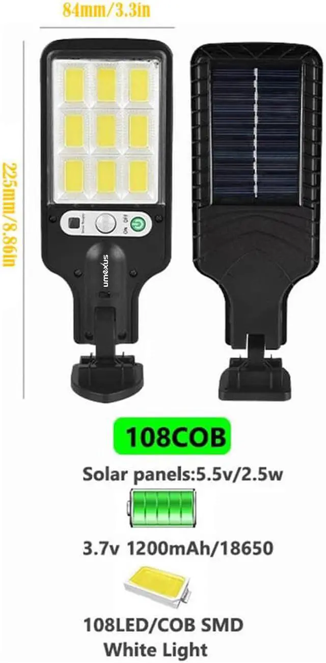 Alt view image 6 of 7 - UMEXUS LED 108 COB Solar Power Wall Light Outdoor IP67 Waterproof PIR Motion Sensor with Remote Control Garden Security Street Lamp