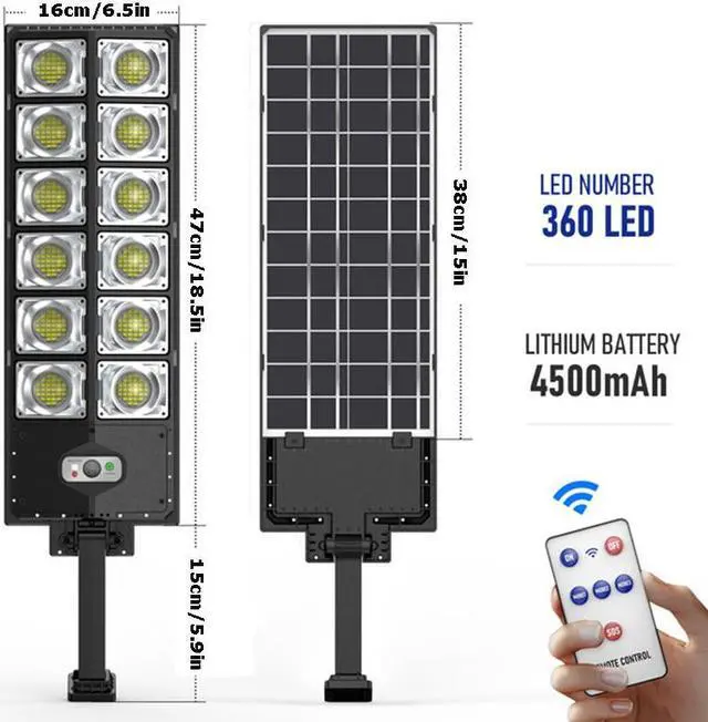 Alt view image 4 of 7 - UMEXUS Outdoor Solar Power Commercial Street Light LED Lamp IP65 Waterproof 360LEDs Super Bright 6500K Remote Control Motion Sensor Gardon Yard Path Garage Door