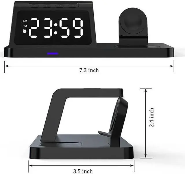 Alt view image 7 of 7 - eYotto 4 in 1 Wireless Charger, Fast Wireless Charger Stand for iPhone/ Samsung Galaxy/ Google Pixel/ Google Nexus/ Huawei/ Xiaomi/ LG, Airpods, Apple Watch, Alarm Clock with Multi Modes, Black