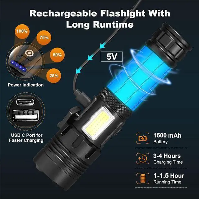 Alt view image 5 of 7 - eYotto LED Flashlight, 7 Lighting Modes Super Bright Handheld Flashlight, 1000000LM High Powered LED Flashlight for Outdoor Activies Search Work Camping Climbing