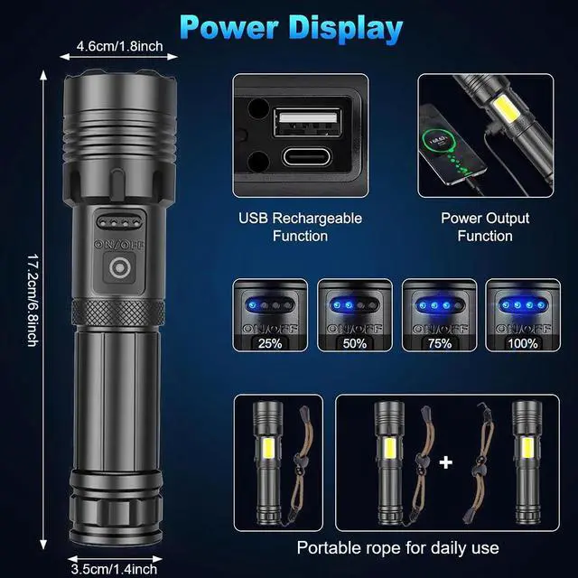 Alt view image 2 of 7 - eYotto LED Flashlight, 7 Lighting Modes Super Bright Handheld Flashlight, 1000000LM High Powered LED Flashlight for Outdoor Activies Search Work Camping Climbing