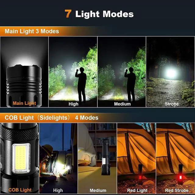 Alt view image 4 of 7 - eYotto LED Flashlight, 7 Lighting Modes Super Bright Handheld Flashlight, 1000000LM High Powered LED Flashlight for Outdoor Activies Search Work Camping Climbing