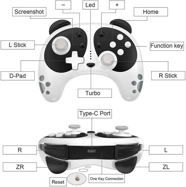 Alt view image 2 of 7 - Wireless Pro Controller for Nintendo Switch, STOGA Panda Switch Controller with NFC Wake-up Function, Compatible with Switch Lite/PC, Support Motion Control Turbo Vibration 2021 New