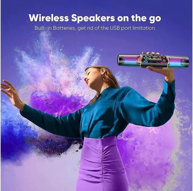 Alt view image 6 of 6 - SOAIY Computer Speakers, RGB PC Soundbar Gaming 10 Mode, 16W Stereo PC Speakers with Deep Bass, 14" Portable Computer Sound Bar Battery Powered, Bluetooth, Desktop Monitor Speaker 3.5mm AUX-in