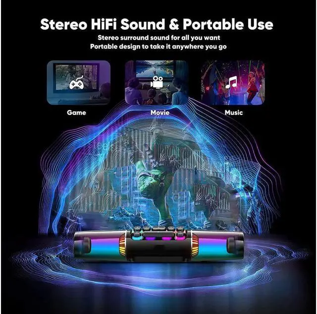 Alt view image 5 of 6 - SOAIY Computer Speakers, RGB PC Soundbar Gaming 10 Mode, 16W Stereo PC Speakers with Deep Bass, 14" Portable Computer Sound Bar Battery Powered, Bluetooth, Desktop Monitor Speaker 3.5mm AUX-in