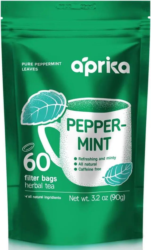 Main image of 100% Pure Peppermint Tea - Only Mint Leaves without Stems, Peppermint Tea Bags, Caffeine-Free Peppermint Tea Bags, 60 count, by Aprika Life