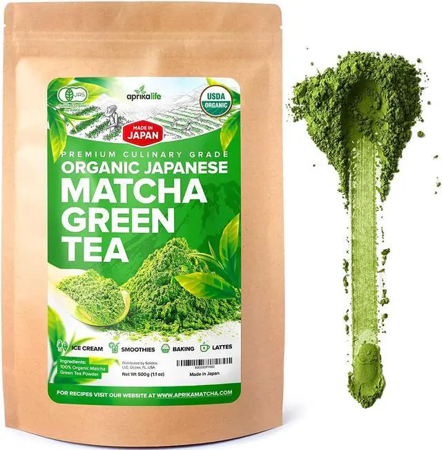 Main image of AprikaLife Organic Matcha Green Tea Powder  Authentic Japanese Matcha Powder - Best for Delicious Matcha Latte - Unsweetened Matcha Tea Powder from Japan - Green Tea Matcha Powder - 1.1 lbs (500g)