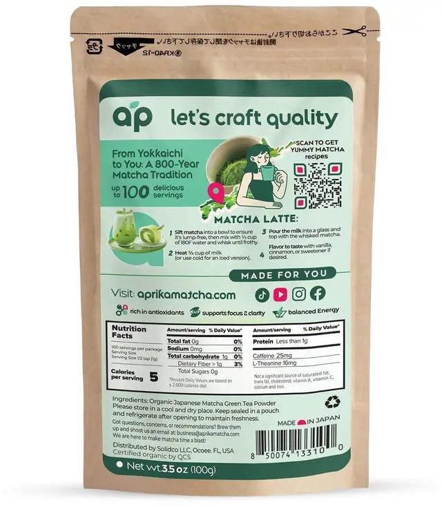 Alt view image 2 of 7 - Matcha Powder for Latte, Smoothies and Recipes, Organic Japanese Matcha Powder, Culinary Grade Green Tea Powder 3.5 oz/100g - USDA & JAS Organic by Aprika Life