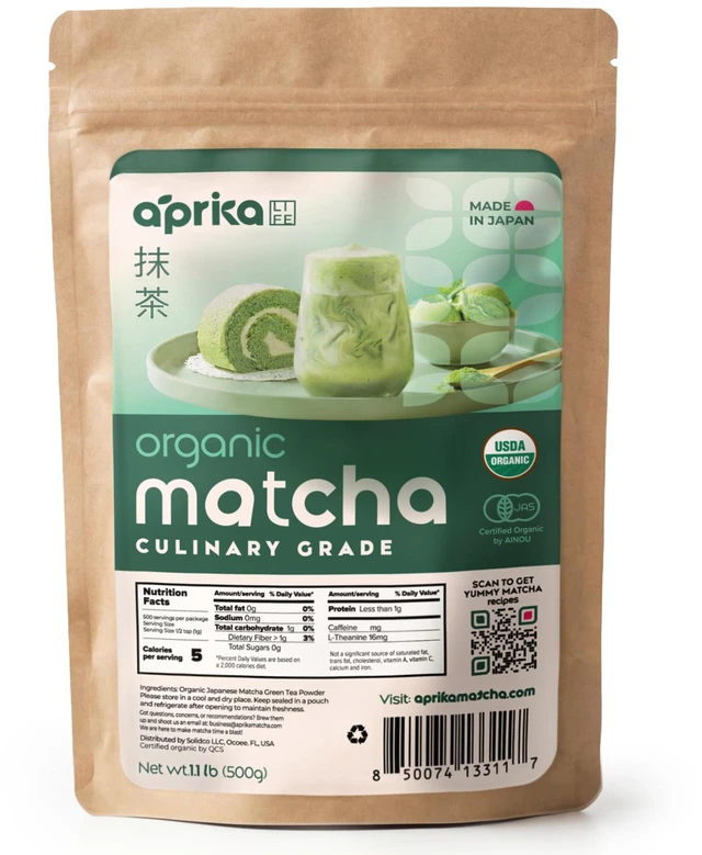 Main image of Matcha Powder for Latte, Smoothies and Recipes, Organic Japanese Matcha Powder, Culinary Grade Green Tea Powder 1.1 lb/500g - USDA & JAS Organic by Aprika Life