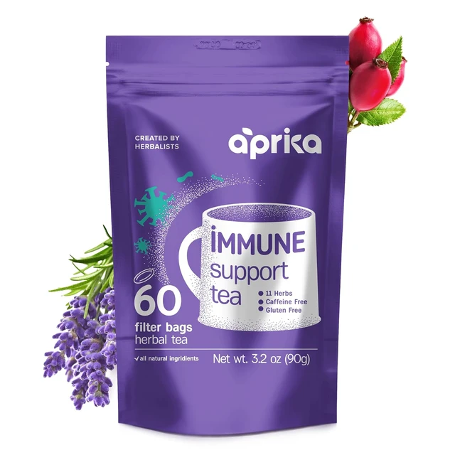 Main image of Aprika Life Immune Support Tea with Soothing, Delicious Lemon Balm, Peppermint, Rose Hips, Chamomile, Lavender, Lemongrass. Rich in Vitamins & Antioxidants - 60 Bags