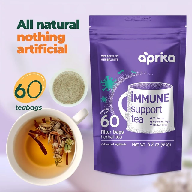 Alt view image 3 of 7 - Aprika Life Immune Support Tea with Soothing, Delicious Lemon Balm, Peppermint, Rose Hips, Chamomile, Lavender, Lemongrass. Rich in Vitamins & Antioxidants - 60 Bags