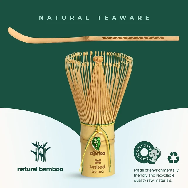 Alt view image 6 of 7 - Aprika Life Matcha Whisk Set 6 Pcs - Ceramic Matcha Bowl, Bamboo Whisk, Matcha Whisk Holder, Scoop, Sifter & Tea Cloth - Traditional Handmade Matcha Set - Unfurl Black with Cat print