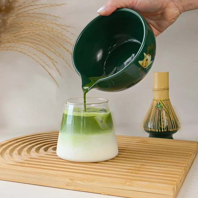 Alt view image 2 of 7 - Cat Matcha Set Green, Bowl with Whisk Holder Scoop Sifter and Cloth, Japanese Tea Ceremony Kit, Unfurl Gift Box