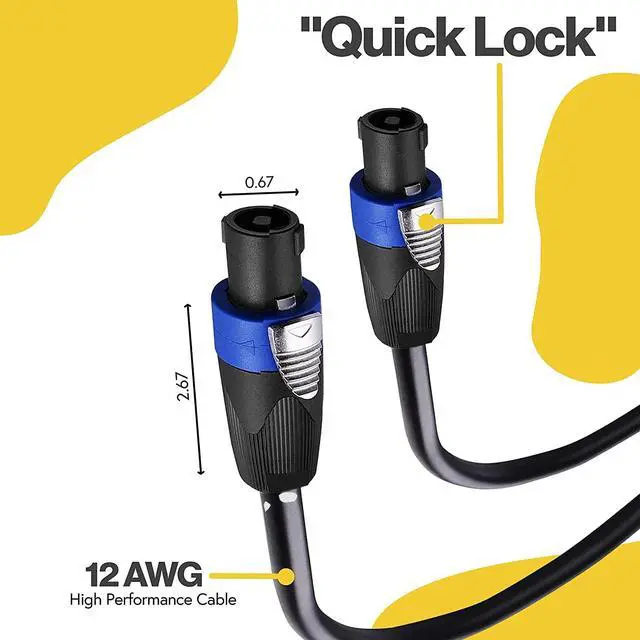 Alt view image 5 of 5 - BRENDAZ {2 Pack} SpeakOn to SpeakOn 12AWG (OFC) Pro Speaker Cable, Audio DJ Cord Speakon Cables with Twist Lock (25Feet)