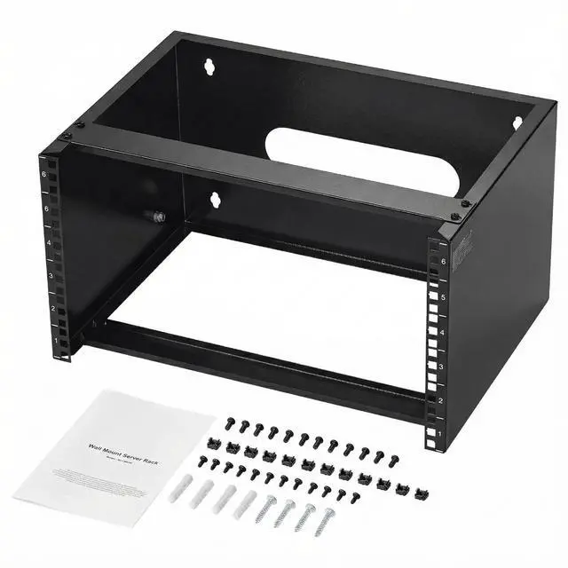Main image of 6U Wall Mount Network Rack - Open Frame Server Rack, 19-inch 2-Post IT Equipment Rack for Switches/Patch Panels, 14" Depth, 50lbs Load Capacity, Q235 Steel, Pre-Assembled (Black)