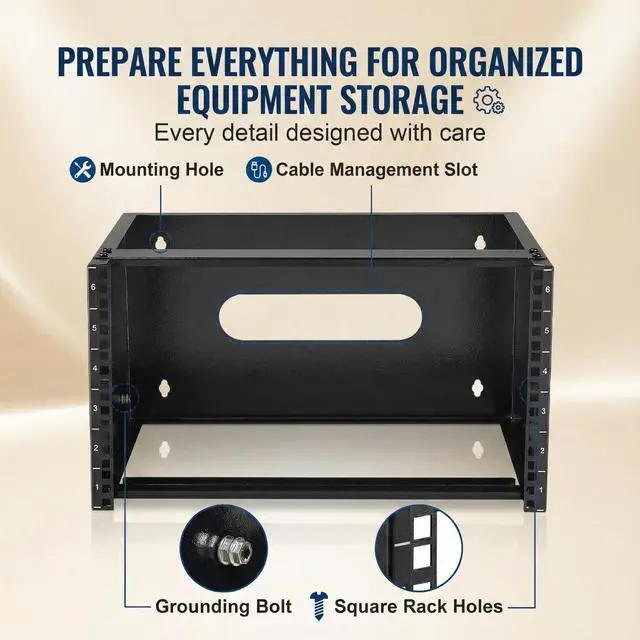 Alt view image 4 of 7 - 6U Wall Mount Network Rack - Open Frame Server Rack, 19-inch 2-Post IT Equipment Rack for Switches/Patch Panels, 14" Depth, 50lbs Load Capacity, Q235 Steel, Pre-Assembled (Black)