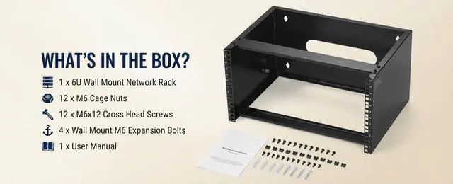 Alt view image 7 of 7 - 6U Wall Mount Network Rack - Open Frame Server Rack, 19-inch 2-Post IT Equipment Rack for Switches/Patch Panels, 14" Depth, 50lbs Load Capacity, Q235 Steel, Pre-Assembled (Black)