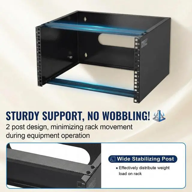 Alt view image 5 of 7 - 6U Wall Mount Network Rack - Open Frame Server Rack, 19-inch 2-Post IT Equipment Rack for Switches/Patch Panels, 14" Depth, 50lbs Load Capacity, Q235 Steel, Pre-Assembled (Black)